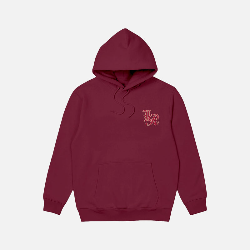 Life Rips Blvd Maroon Hoodie. Front
