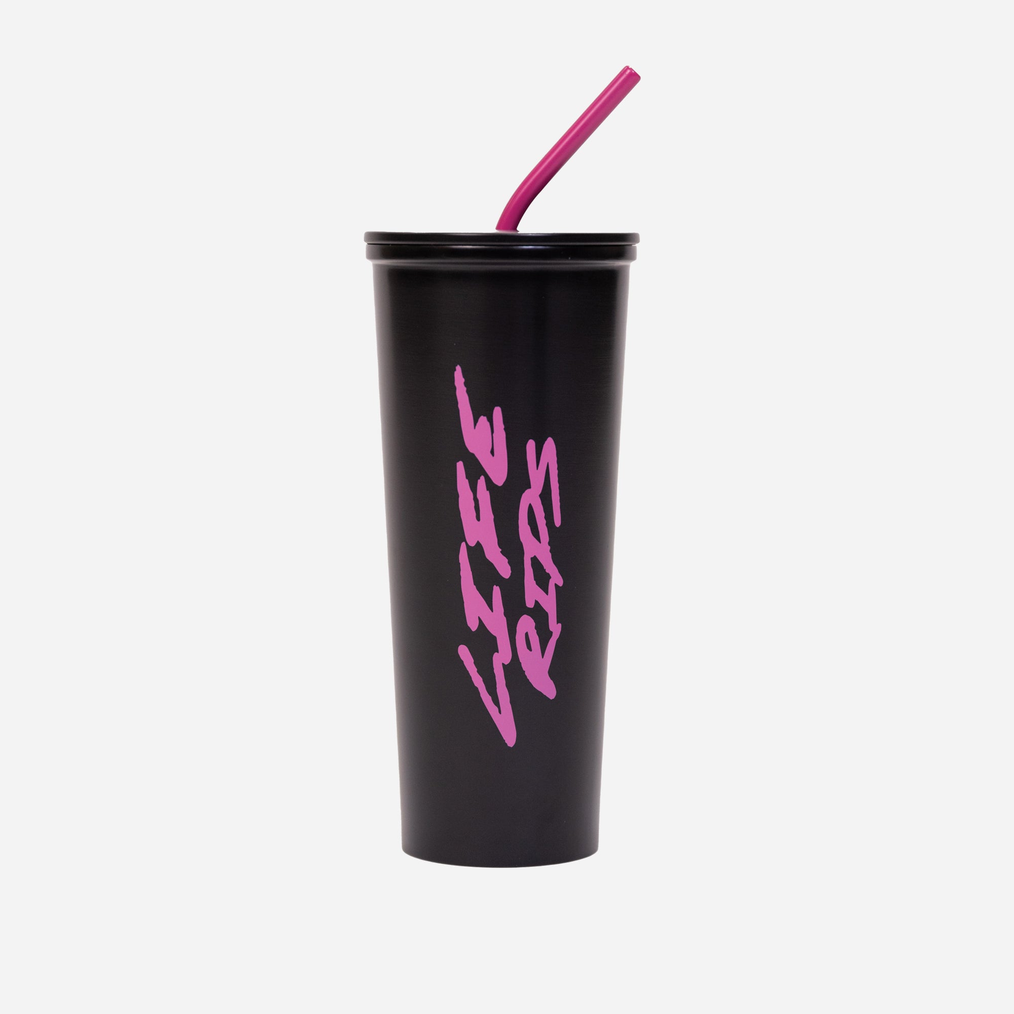 Life Rips Metal Black Tumbler with Pink Straw